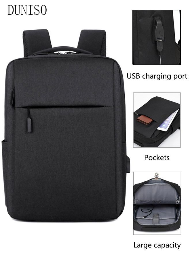 DUNISO Travel Laptop Backpack Business Anti Theft Slim Durable Laptop Bag with USB Charging Port Water Resistant College School Computer Backpack Gifts for Men & Women Fits 15.6 Inch Notebook Black - Image 1