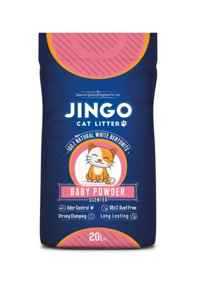 JINGO - High Performance Absorption And Clumping Cat Litter With Baby Powder Scent 20 Liters - Image 1
