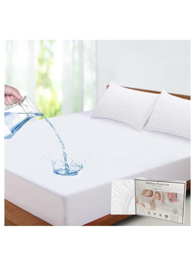 فابينني واقي مرتبة مقاوم للماء 90 × 200 سم فردي/مزدوج عالي الامتصاص من الألياف الدقيقة + غطاء حماية للسرير من البولي يوريثان الحراري للحيوانات الأليفة والأطفال والبالغين بتصميم جيب عميق مقاوم للماء بنسبة 100% باللون الأبيض - Image 1