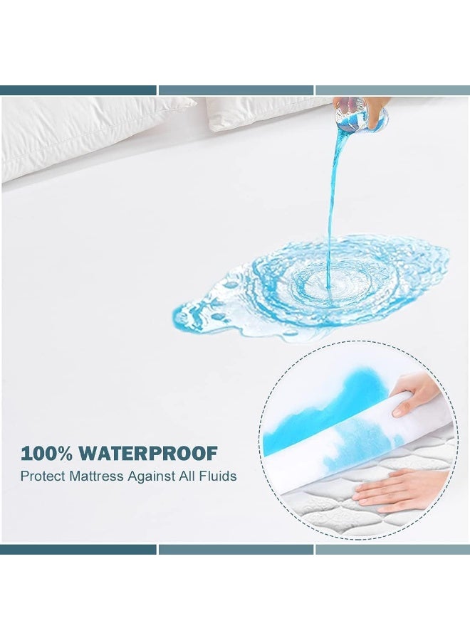 فابينني واقي مرتبة مقاوم للماء 90 × 200 سم فردي/مزدوج عالي الامتصاص من الألياف الدقيقة + غطاء حماية للسرير من البولي يوريثان الحراري للحيوانات الأليفة والأطفال والبالغين بتصميم جيب عميق مقاوم للماء بنسبة 100% باللون الأبيض - Image 5