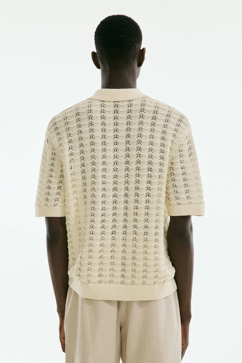 H&M Regular Fit Pointelle-knit polo shirt