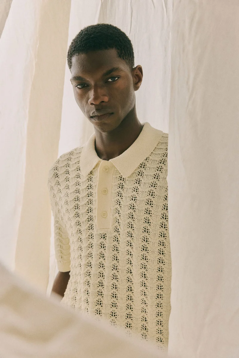 H&M Regular Fit Pointelle-knit polo shirt