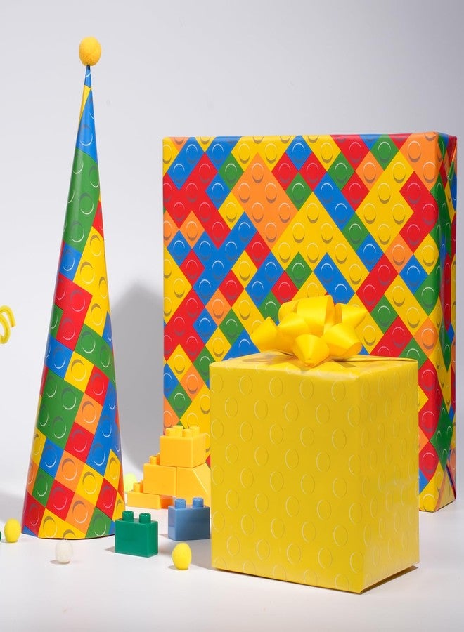 BIOBROWN Reversible Building Blocks Wrapping Paper for Boys Girls - 17 Inch X 33 Ft - Colorful Building Bricks Design Gift Wrap Paper for Kids Birthday Party Toy Lovers - Image 2