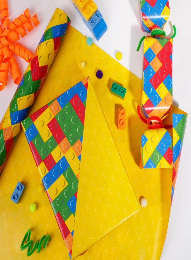 BIOBROWN Reversible Building Blocks Wrapping Paper for Boys Girls - 17 Inch X 33 Ft - Colorful Building Bricks Design Gift Wrap Paper for Kids Birthday Party Toy Lovers - Image 3