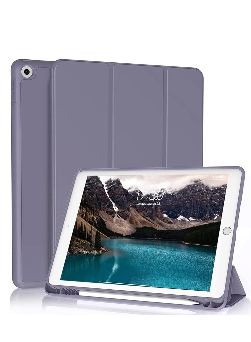 Smart iPad 9th Generation Case 2021/iPad 8th Generation Case 2020/iPad 7th Generation Case 2019 iPad 10.2 Inch Case with Left Side Pencil Holder Soft PU Back Auto Wake/Sleep (Lavnder Gray) - Image 1