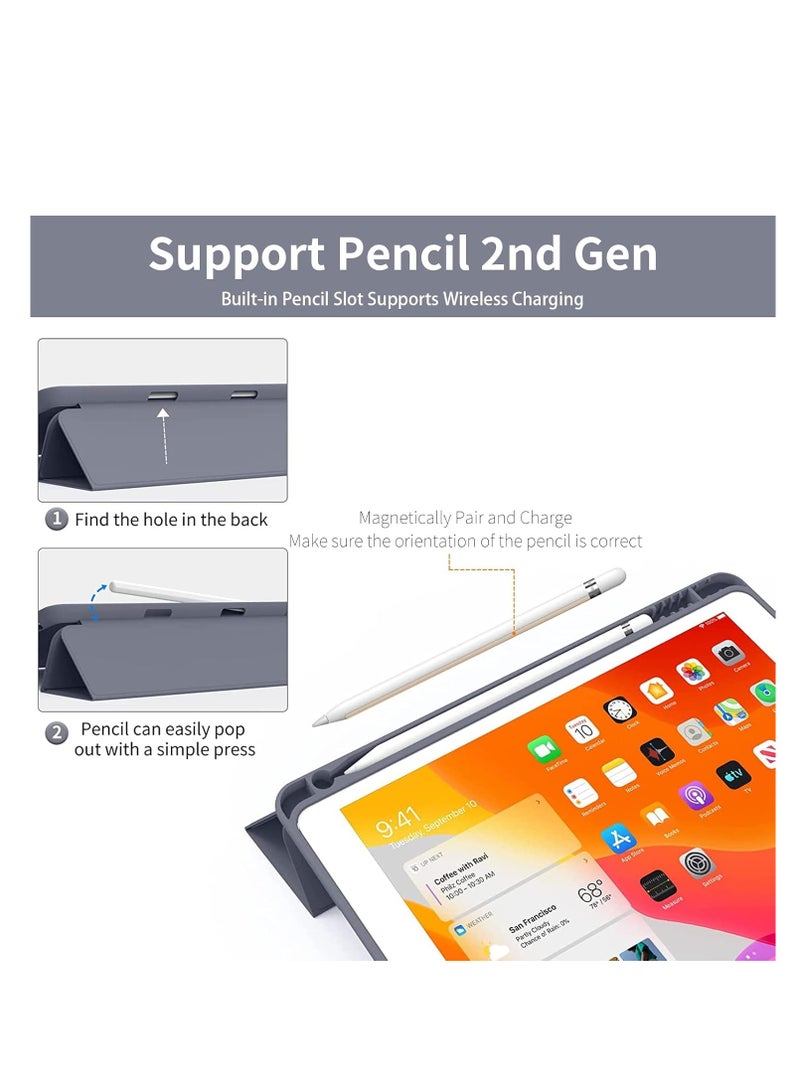 Smart iPad 9th Generation Case 2021/iPad 8th Generation Case 2020/iPad 7th Generation Case 2019 iPad 10.2 Inch Case with Left Side Pencil Holder Soft PU Back Auto Wake/Sleep (Lavnder Gray) - Image 2