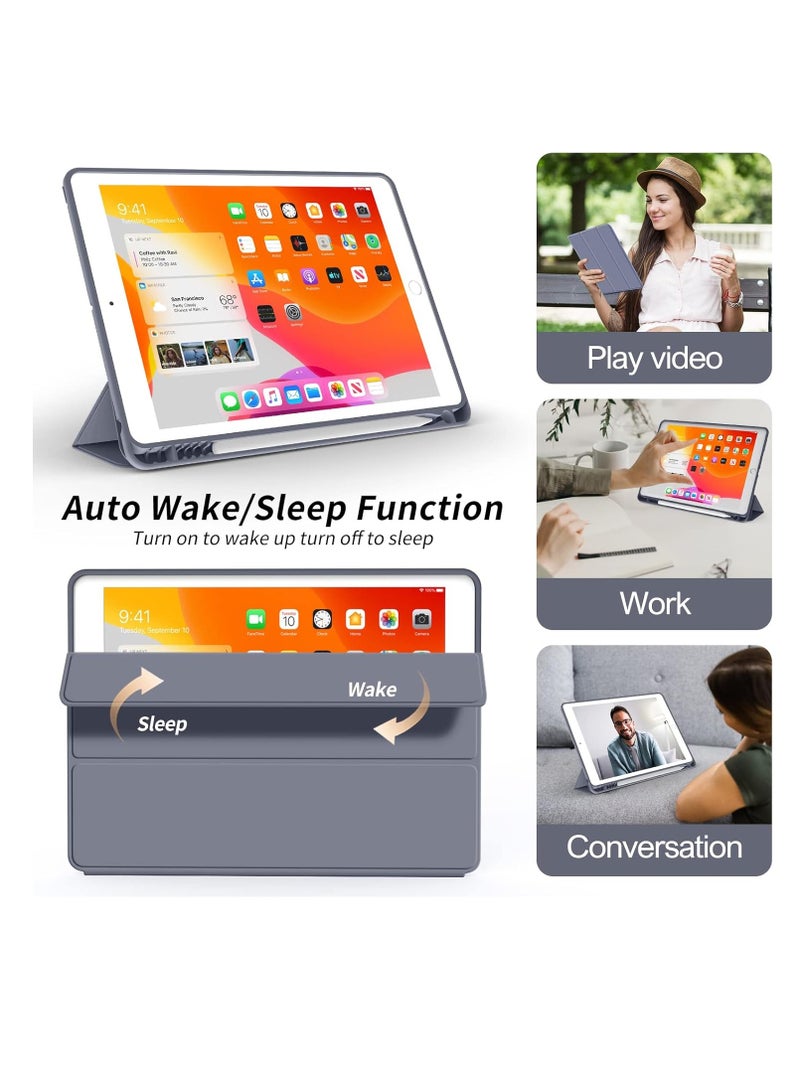 Smart iPad 9th Generation Case 2021/iPad 8th Generation Case 2020/iPad 7th Generation Case 2019 iPad 10.2 Inch Case with Left Side Pencil Holder Soft PU Back Auto Wake/Sleep (Lavnder Gray) - Image 4