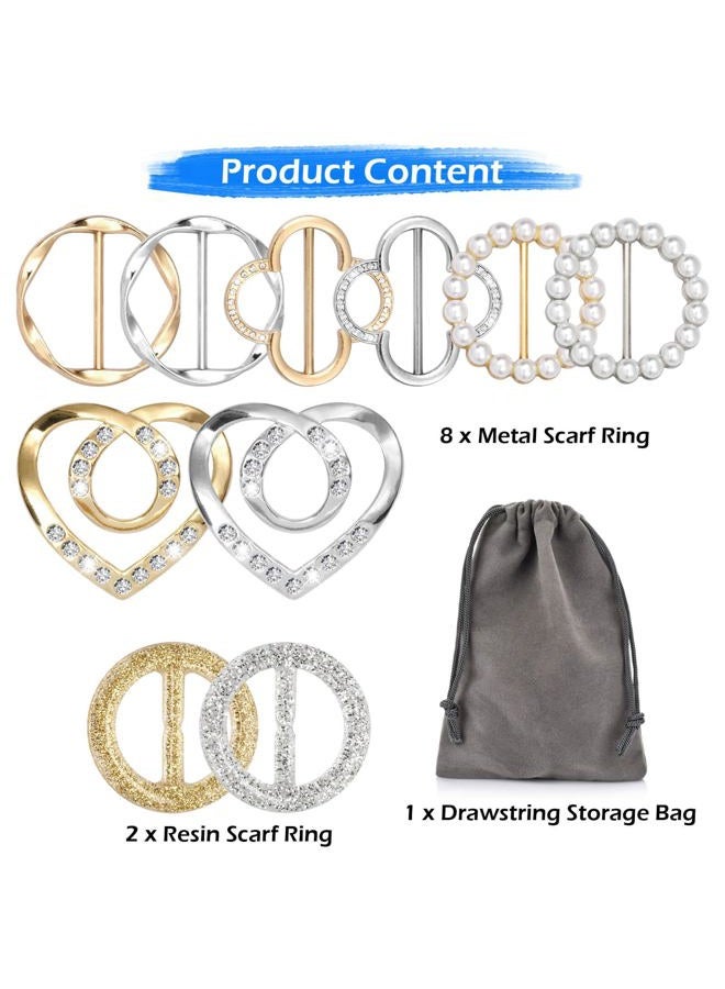 Kiqeres 10 Pcs T-shirt Tie Clips, Silk Scarf Ring Clip for Women Fashion Metal Round Circle Clip, Clothes Corner Knotted Button Shirt Buckle with 1 Storage Bag - Image 2