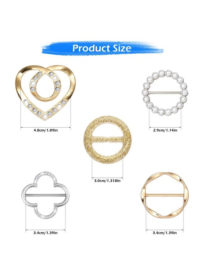 Kiqeres 10 Pcs T-shirt Tie Clips, Silk Scarf Ring Clip for Women Fashion Metal Round Circle Clip, Clothes Corner Knotted Button Shirt Buckle with 1 Storage Bag - Image 3