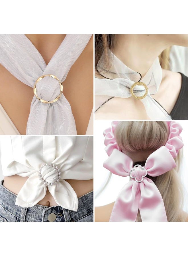 Kiqeres 10 Pcs T-shirt Tie Clips, Silk Scarf Ring Clip for Women Fashion Metal Round Circle Clip, Clothes Corner Knotted Button Shirt Buckle with 1 Storage Bag - Image 4