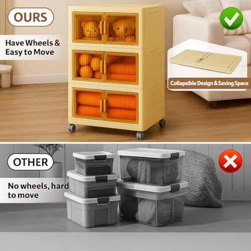 TARKAN DIY Stackable Storage Cabinet with Wheels, 50x25x72 cm, 3-Tier Magnetic Door Organiser, Transparent Panels, Cream - Image 3