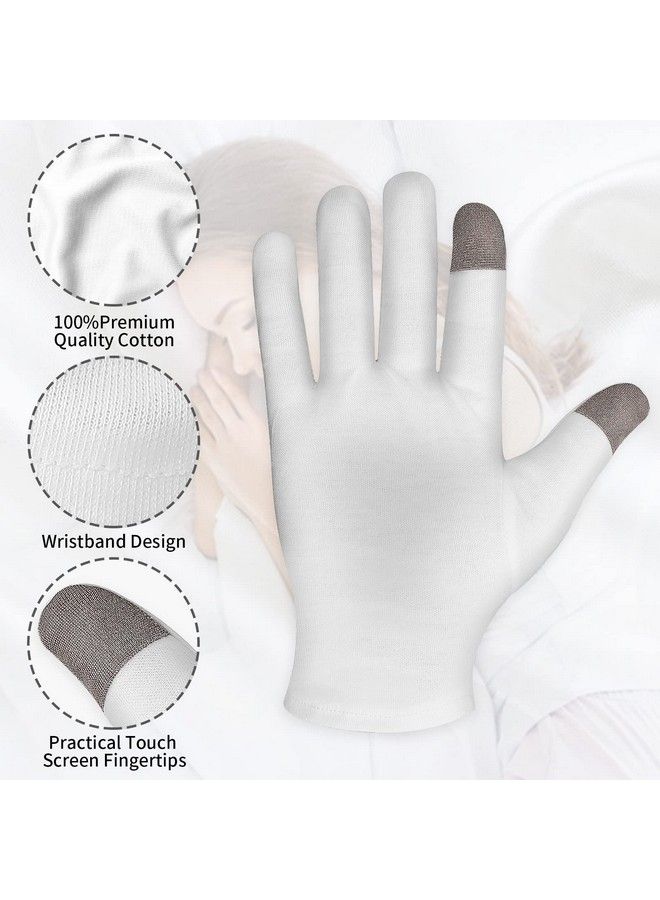 Sibba 3 Pairs Medium Touch Screen Moisturizing Gloves White Cotton Moisturizing Gloves For Overnight Bedtime Heal Eczema Sleeping Lotion Hand Spa Treatment Gloves Repair Rough Cracked Dry Chapped Hands Skin - Image 3