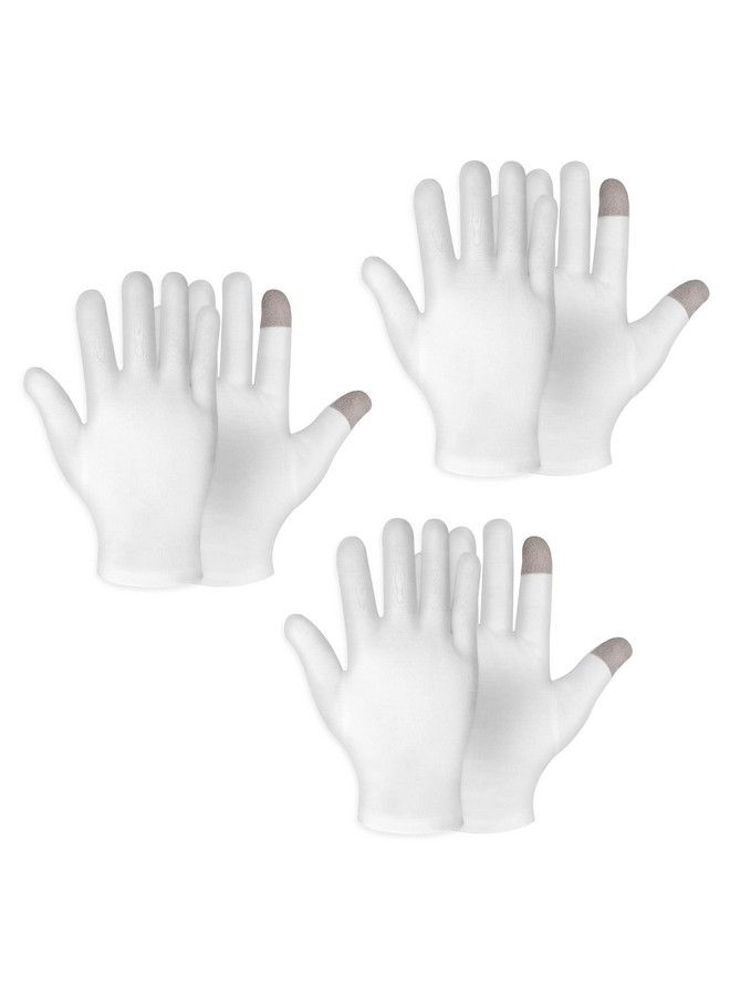 Sibba 3 Pairs Medium Touch Screen Moisturizing Gloves White Cotton Moisturizing Gloves For Overnight Bedtime Heal Eczema Sleeping Lotion Hand Spa Treatment Gloves Repair Rough Cracked Dry Chapped Hands Skin - Image 2