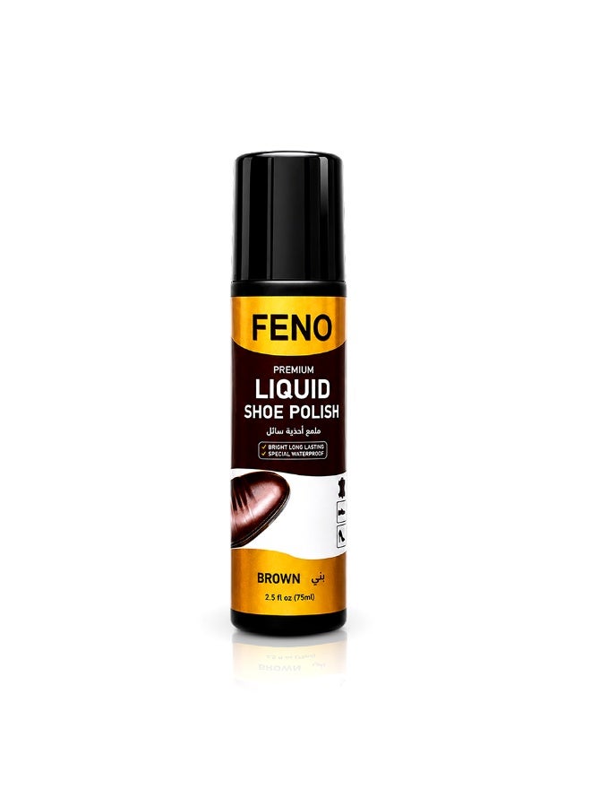 FENO Liquid Shoe Polish Brown 75ml, Instant Shine Shoe Polish with Applicator, Quick Dry Formula, Restores Colour & Shine for Leather Shoes, No Brush Needed - Image 1