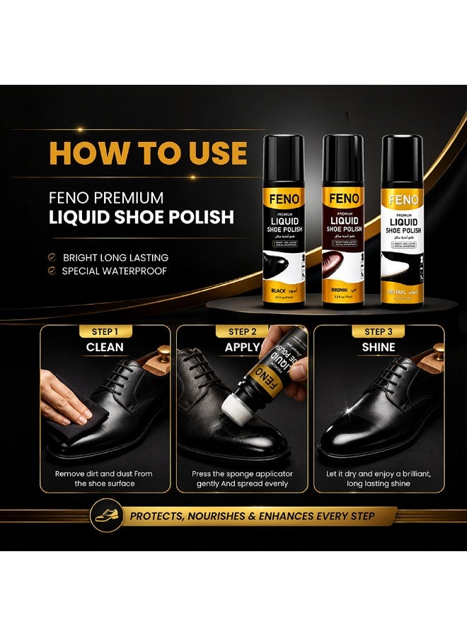 FENO Liquid Shoe Polish Brown 75ml, Instant Shine Shoe Polish with Applicator, Quick Dry Formula, Restores Colour & Shine for Leather Shoes, No Brush Needed - Image 5
