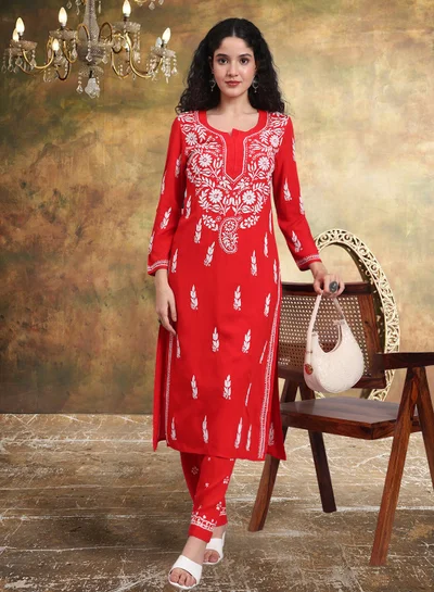 Alaya Women Hand Embroidered Chikankari Cotton kurta set-AL3451KS
