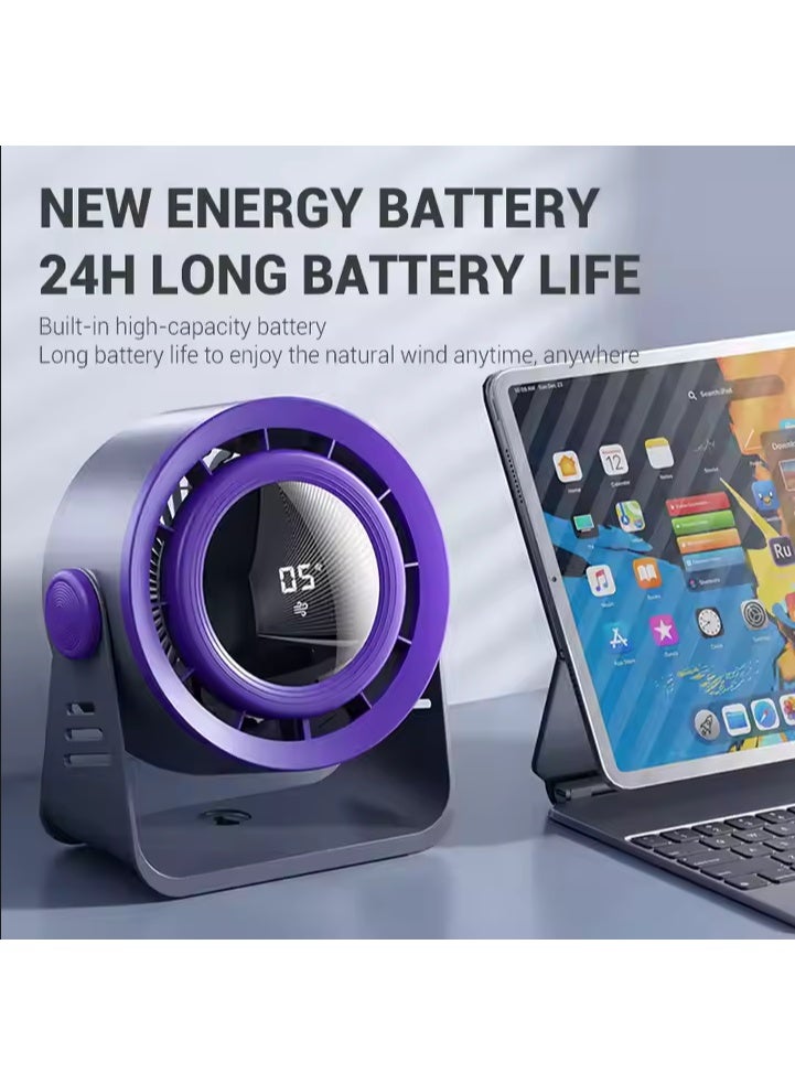 Talzeo Rechargeable USB Desk & Wall Fan with Digital Display – 2000mAh Battery, 5-Speed Adjustable Wind, Quiet Operation, Compact Air Circulator - Image 1