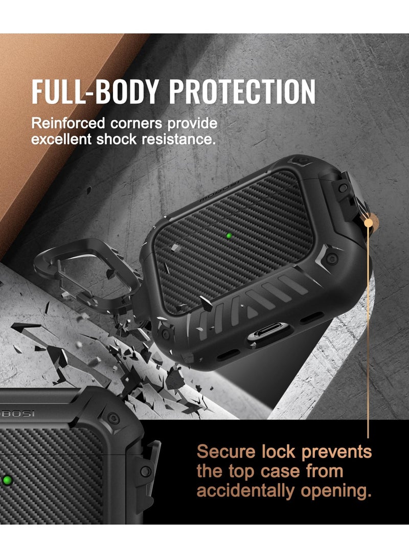 موبوسي غطاء حماية لسماعات AirPods Pro 3، متوافق مع علبة AirPods Pro الجيل الثالث (إصدار 2025)، متوافق مع الشحن المغناطيسي MagSafe، مزوّد بقفل وسلسلة مفاتيح ومجموعة تنظيف، غطاء صلب مقاوم للصدمات يغطي الجهاز بالكامل – أسود - Image 5