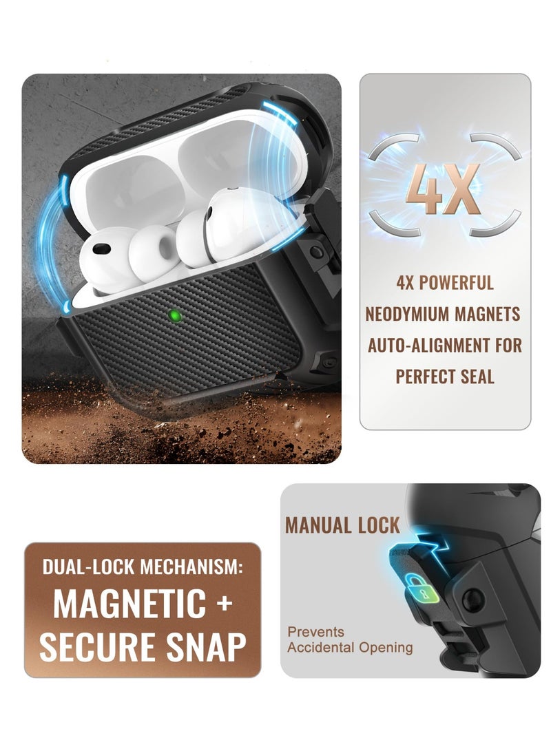 موبوسي غطاء حماية لسماعات AirPods Pro 3، متوافق مع علبة AirPods Pro الجيل الثالث (إصدار 2025)، متوافق مع الشحن المغناطيسي MagSafe، مزوّد بقفل وسلسلة مفاتيح ومجموعة تنظيف، غطاء صلب مقاوم للصدمات يغطي الجهاز بالكامل – أسود - Image 2