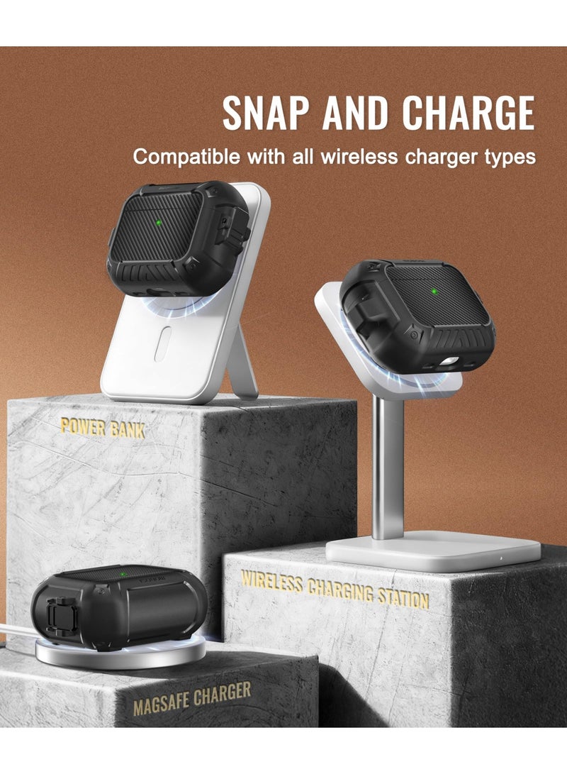 موبوسي غطاء حماية لسماعات AirPods Pro 3، متوافق مع علبة AirPods Pro الجيل الثالث (إصدار 2025)، متوافق مع الشحن المغناطيسي MagSafe، مزوّد بقفل وسلسلة مفاتيح ومجموعة تنظيف، غطاء صلب مقاوم للصدمات يغطي الجهاز بالكامل – أسود - Image 4