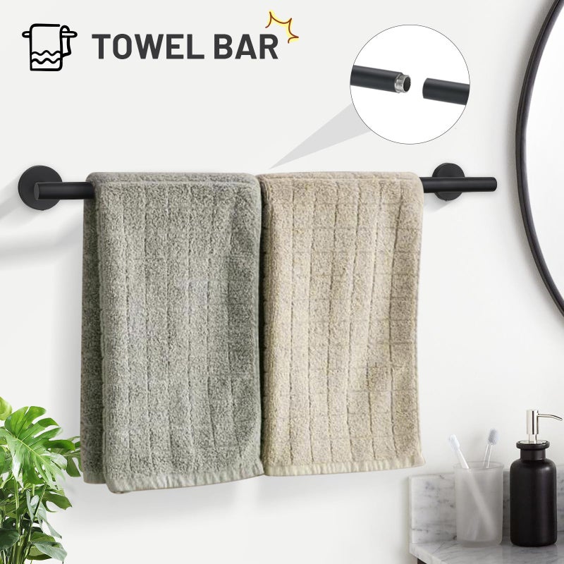 TURS Matte Black 5 Piece Bathroom Hardware Set  SUS304 Stainless Steel Bath Towel Bar Set  24 Inch Round Bathroom Accessories Kit Wall Mounted - Image 2