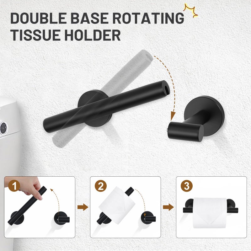 TURS Matte Black 5 Piece Bathroom Hardware Set  SUS304 Stainless Steel Bath Towel Bar Set  24 Inch Round Bathroom Accessories Kit Wall Mounted - Image 4
