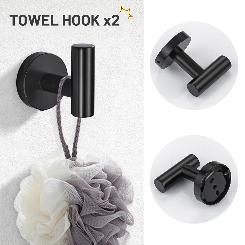 TURS Matte Black 5 Piece Bathroom Hardware Set  SUS304 Stainless Steel Bath Towel Bar Set  24 Inch Round Bathroom Accessories Kit Wall Mounted - Image 5