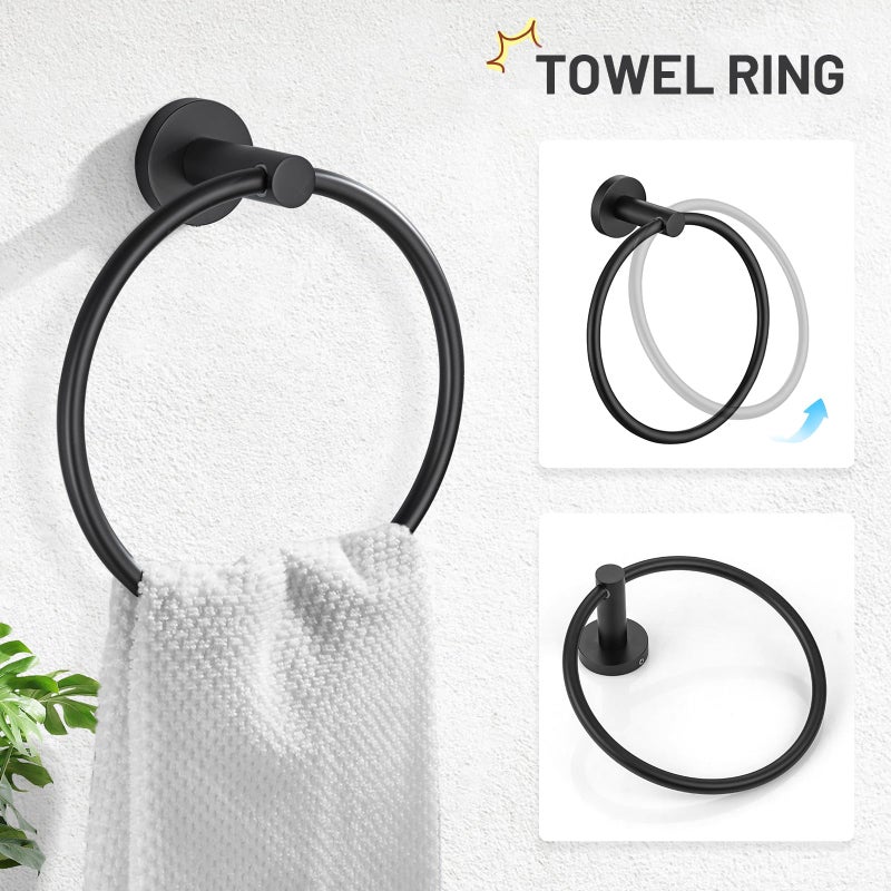 TURS Matte Black 5 Piece Bathroom Hardware Set  SUS304 Stainless Steel Bath Towel Bar Set  24 Inch Round Bathroom Accessories Kit Wall Mounted - Image 3
