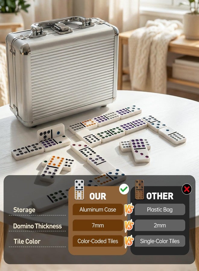 Lavendex Mexican Train Dominoes Set Double 12 - 91 Colored Dot Tiles with Durable Aluminum Carry Case, 9 Trains, Hub & Score Pad - Classic Board Game Dominos Set for Adults, Kids, Family Game Night, Travel - Image 4