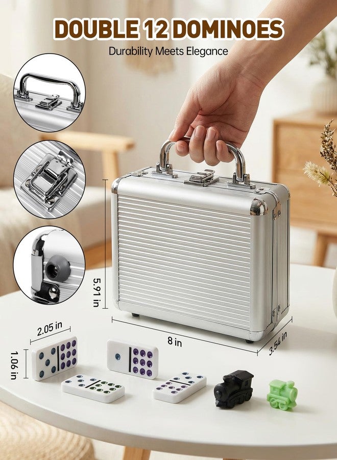 Lavendex Mexican Train Dominoes Set Double 12 - 91 Colored Dot Tiles with Durable Aluminum Carry Case, 9 Trains, Hub & Score Pad - Classic Board Game Dominos Set for Adults, Kids, Family Game Night, Travel - Image 3