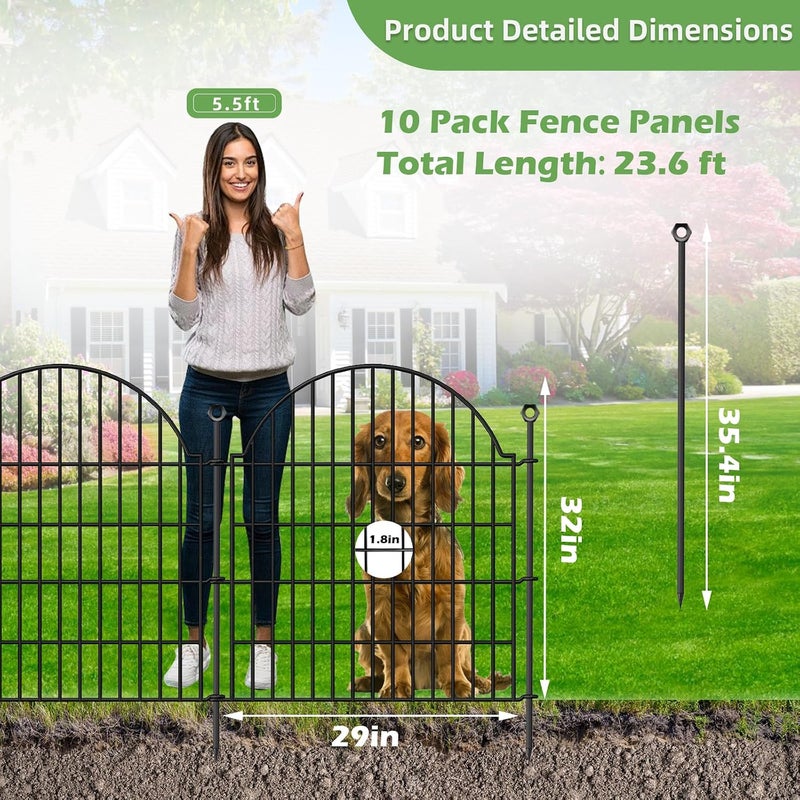 Blingluck Decorative Metal Garden Fence No Dig Outdoor Dog Fence 10 Panels, 32 in - Image 2