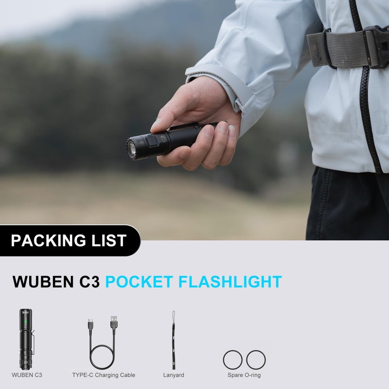 WUBEN C3 Flashlight 1200 High Lumens Rechargeable Flashlights 6 Modes Super Bright IP68 LED Tactical Flashlight for Camping, Home, Emergency, Rescue, Hunting, Inspection, Repair, Tool Gifts for Men - Image 4