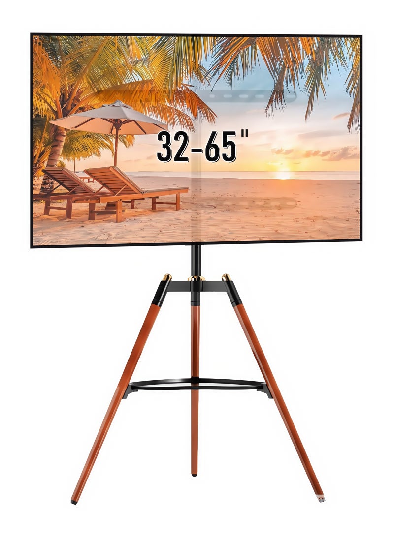 FlashHawk Height Adjustable Floor TV Stand for 32-65 inch Screens,Corner TV Stand Mount with Wood Legs for Bedroom, Living Room, Studio  - Image 1