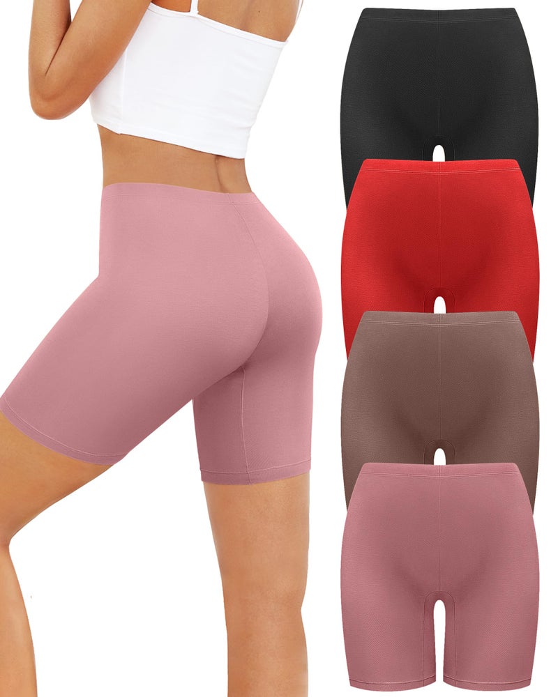 voenxe Women Cotton Boy Shorts Underwear,Lady Boxer Brief,High Waist Anti Chafe Short for Under Dress,Soft Biker Panty 4Pack Coffee - Image 1