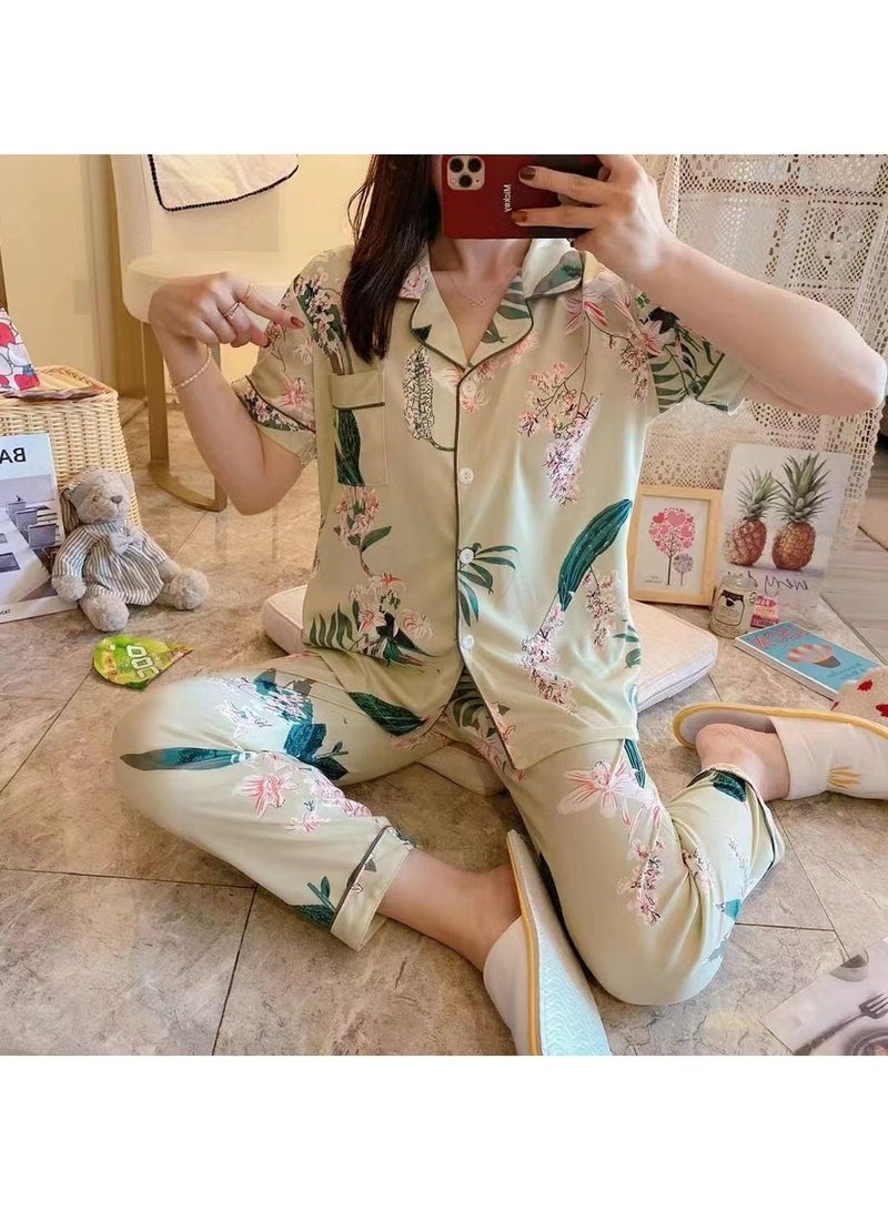 DubaiGallery بيجامات ساتان لطيفة، بيجامات نوم، ملابس منزلية خريفية، بلوزات وسراويل، بيجامات نسائية من الحرير، طقم بيجامات ميكي ماوس للنساء