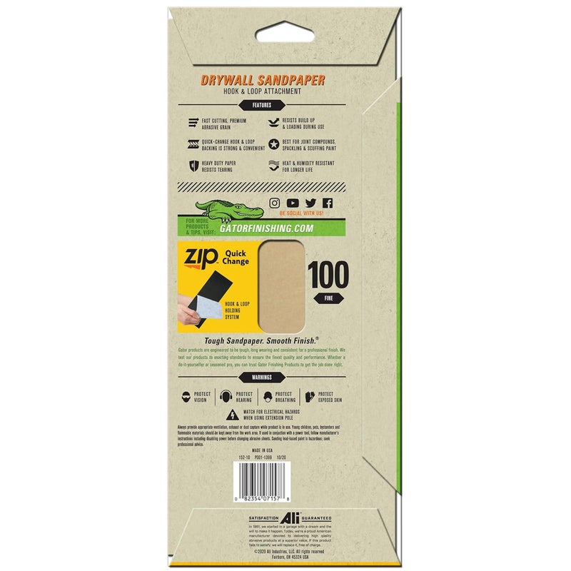 Ali Industries Gator 7157 Hook and Loop Fine 100-Grit Drywall Sheet Sandpaper, 4.5 x 10.5 Inch, 6 Sheets - Image 2