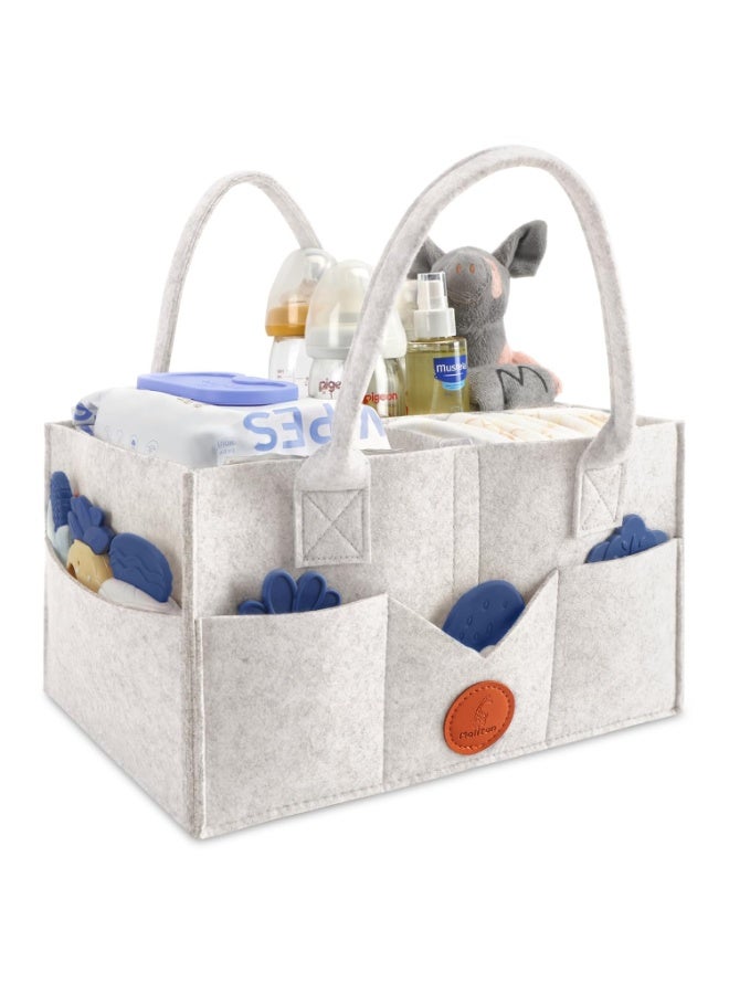 Maliton Maliton Baby Diaper Caddy, Car Organizer with Handle, Felt Diaper Caddy for Baby Boy Girl, Changing Table Organizer for Baby Stuff, 16" x 10" x 7" Baby Organizer for Nursery (White)  - Image 3