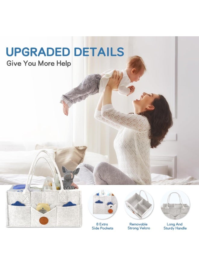Maliton Maliton Baby Diaper Caddy, Car Organizer with Handle, Felt Diaper Caddy for Baby Boy Girl, Changing Table Organizer for Baby Stuff, 16" x 10" x 7" Baby Organizer for Nursery (White)  - Image 2