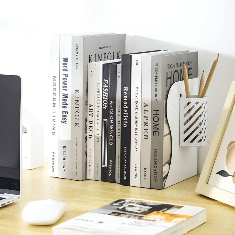 Gardesk Adjustable Bookends Metal Book Ends for Heavy Book Holder Heavy Duty Bookends Nonskid Bookcase Desktop Book Organizer Binder Holder (White) - Image 4