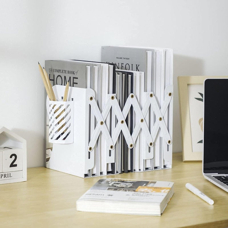 Gardesk Adjustable Bookends Metal Book Ends for Heavy Book Holder Heavy Duty Bookends Nonskid Bookcase Desktop Book Organizer Binder Holder (White) - Image 3