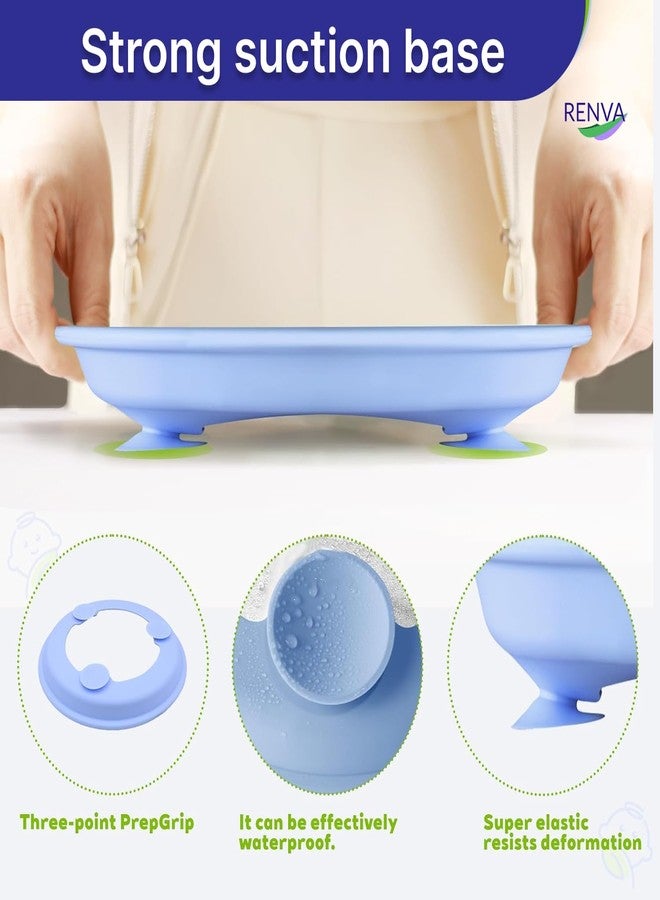 RENVA Stainless Steel Kids Plates Suction Plate for Baby,Divided Toddler Plates with Removable Silicone Sleeves for Mess-Free Feeding, Non-Toxic, Non-Slip (Blue, 1 Plate) - Image 3