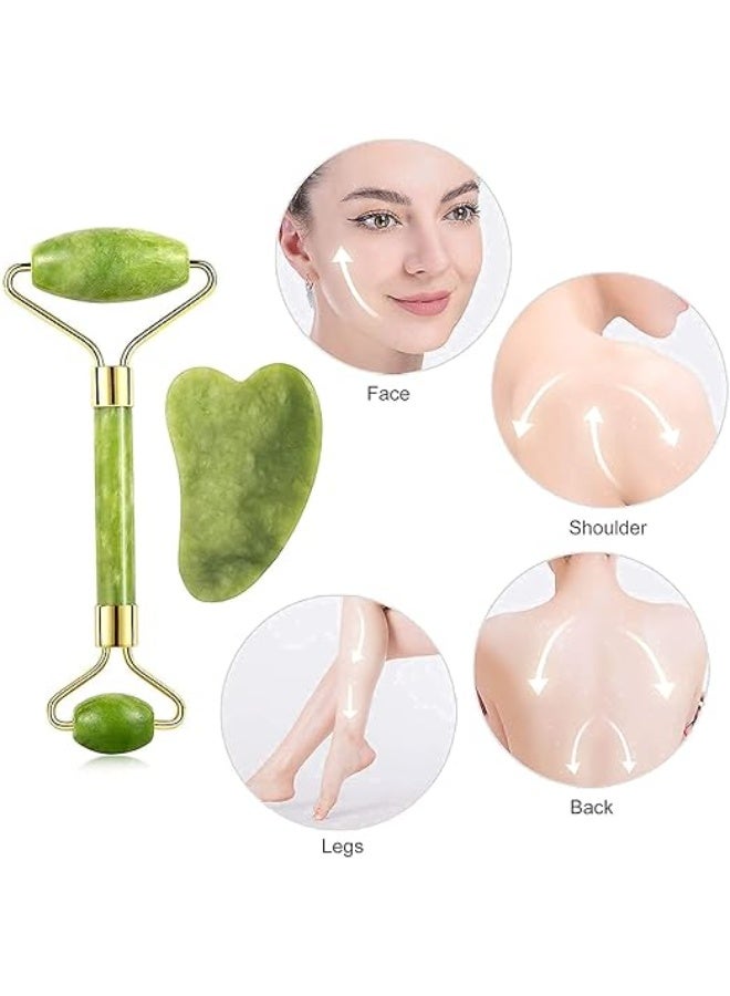 Facial Massager Jade Roller & Gua Sha Tool Set – 100% Natural Himalayan Jade Stone for Face & Neck Massage, Anti-Aging, Wrinkle Reduction, and Serum Absorption – (Jade Stone with Gua Sha) - Image 2