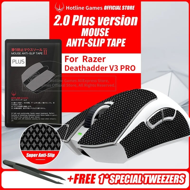 Hotline Games 2.0 Plus Mouse Anti-slip Grip Tape for Razer DeathAdder V3 Pro, Grip Upgrade, Moisture Wicking, Pre Cut - Image 1