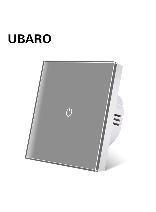 UBARO  86 Type Tempered Glass Smart Touch Wall Switch, Single Live Wire Embedded Flush Mount 1 Gang Grey Panel White Shell - Image 1