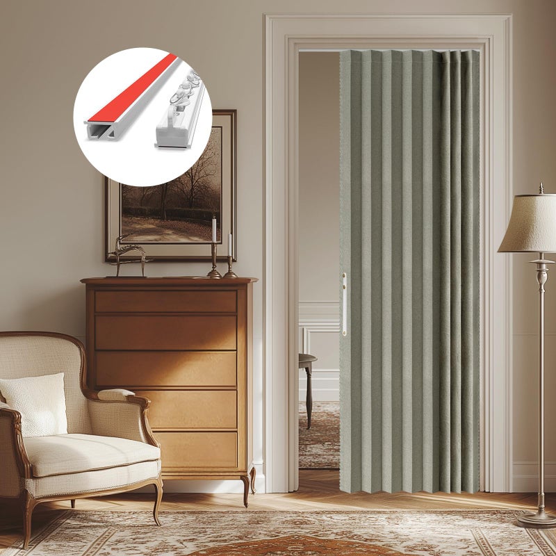 A-jazz AJAZZ 100% Blackout Magnetic Accordion Door Curtain - Invisible Folding Panel for Bedroom, Living Room, Doorway - Curtain Sets Includes Tracks (1 Panel, 43W x 79L, Grey) - Image 1