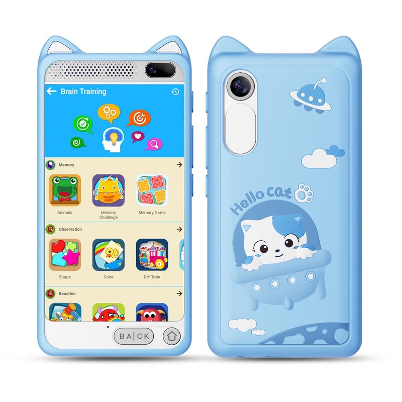E teacher Kids Phone 3.97"" Touchscreen Toddler Smart Phone Learning Toys With Educational Games  2000Ma High-Capacity Kids Cell Phone For Boys Age 3-12  Toy Phone With Puzzle Game  8Gb Sd Card (Blue) - Image 1