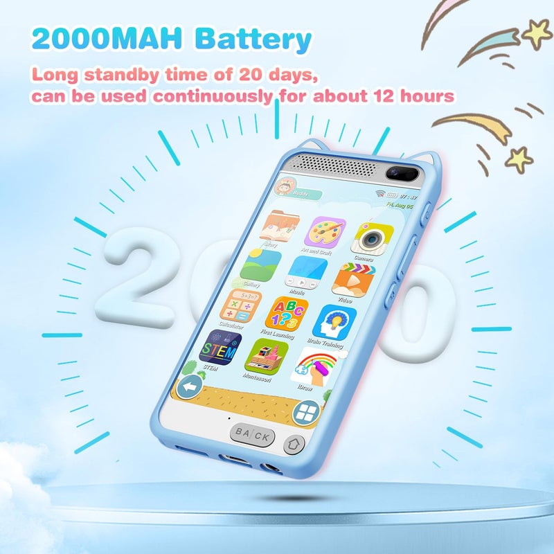 E teacher Kids Phone 3.97"" Touchscreen Toddler Smart Phone Learning Toys With Educational Games  2000Ma High-Capacity Kids Cell Phone For Boys Age 3-12  Toy Phone With Puzzle Game  8Gb Sd Card (Blue) - Image 4
