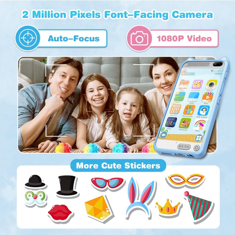 E teacher Kids Phone 3.97"" Touchscreen Toddler Smart Phone Learning Toys With Educational Games  2000Ma High-Capacity Kids Cell Phone For Boys Age 3-12  Toy Phone With Puzzle Game  8Gb Sd Card (Blue) - Image 5