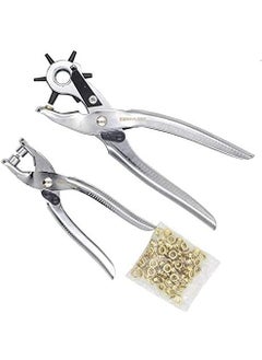 ZEUTER ZEUTER 2 Pc Leather Hole Punch Grommet Setting Tool MultiFunction Metal Handheld Leather Belt Hole Punch Tool Set Eyelet Pliers Button Setter Tool Kit for Belt Cardboard Silver  - Image 3
