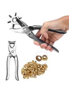 ZEUTER ZEUTER 2 Pc Leather Hole Punch Grommet Setting Tool MultiFunction Metal Handheld Leather Belt Hole Punch Tool Set Eyelet Pliers Button Setter Tool Kit for Belt Cardboard Silver  - Image 1